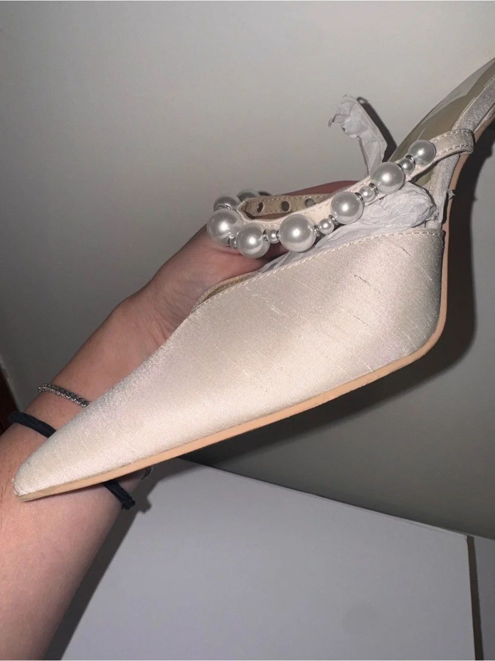 Dolce Vita Ivory Pearl-Embellished Pointed Mule Heels